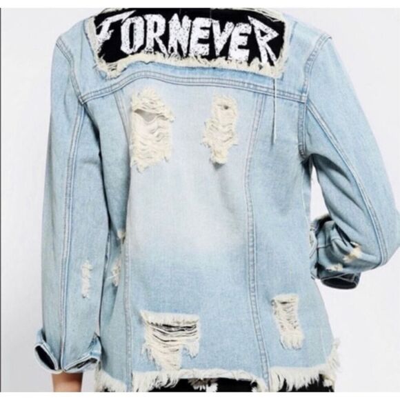 UNIF Light Wash Denim Jacket Size M You Wish For Never Retro Punk Princess - Picture 8 of 10